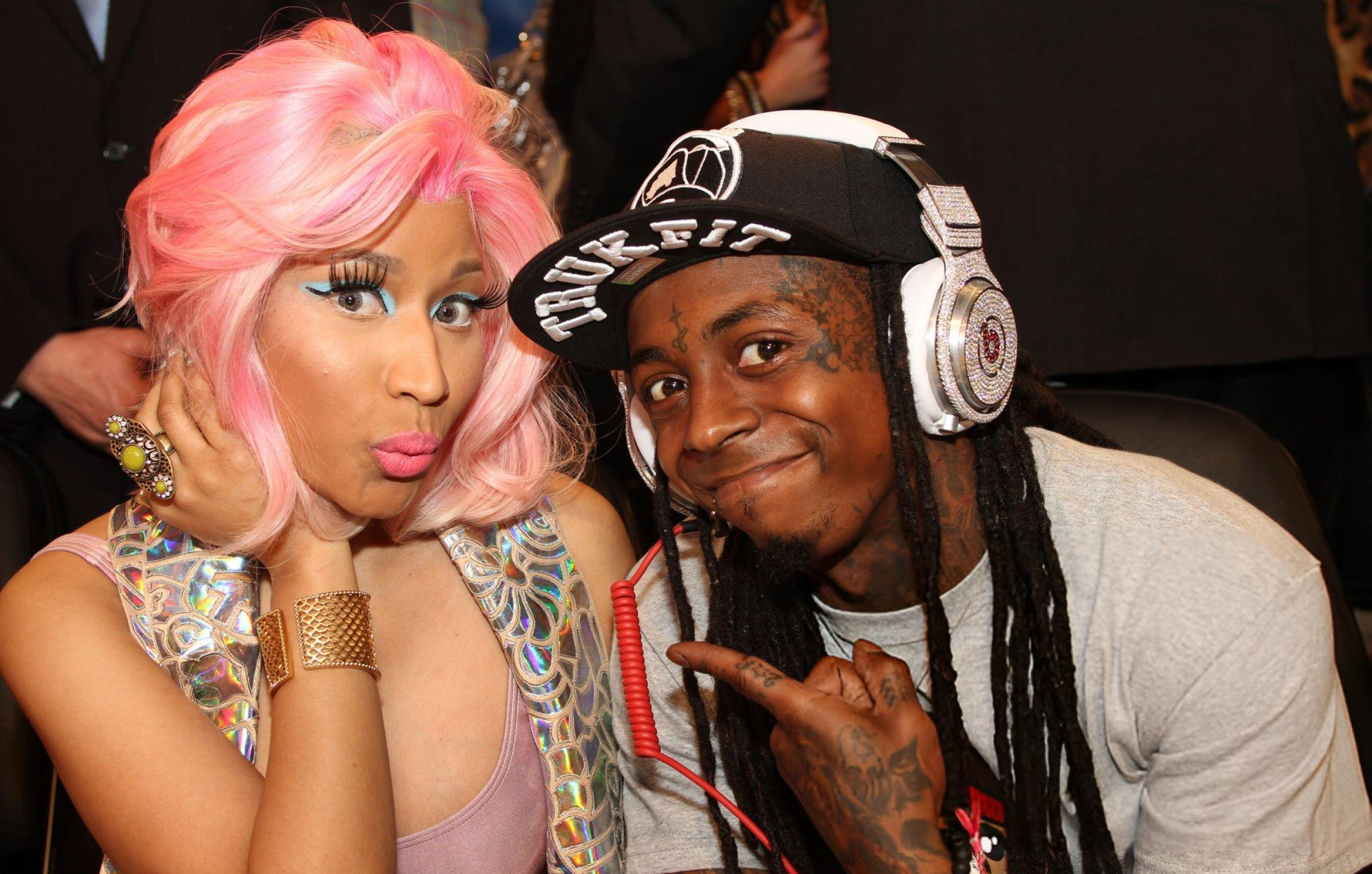 Nicki Minaj and Lil Wayne pose for a photo during the 2012 NBA All-Star Game presented by Kia Motors as part of 2012 All-Star Weekend at the Amway Center on February 26, 2012 in Orlando, Florida