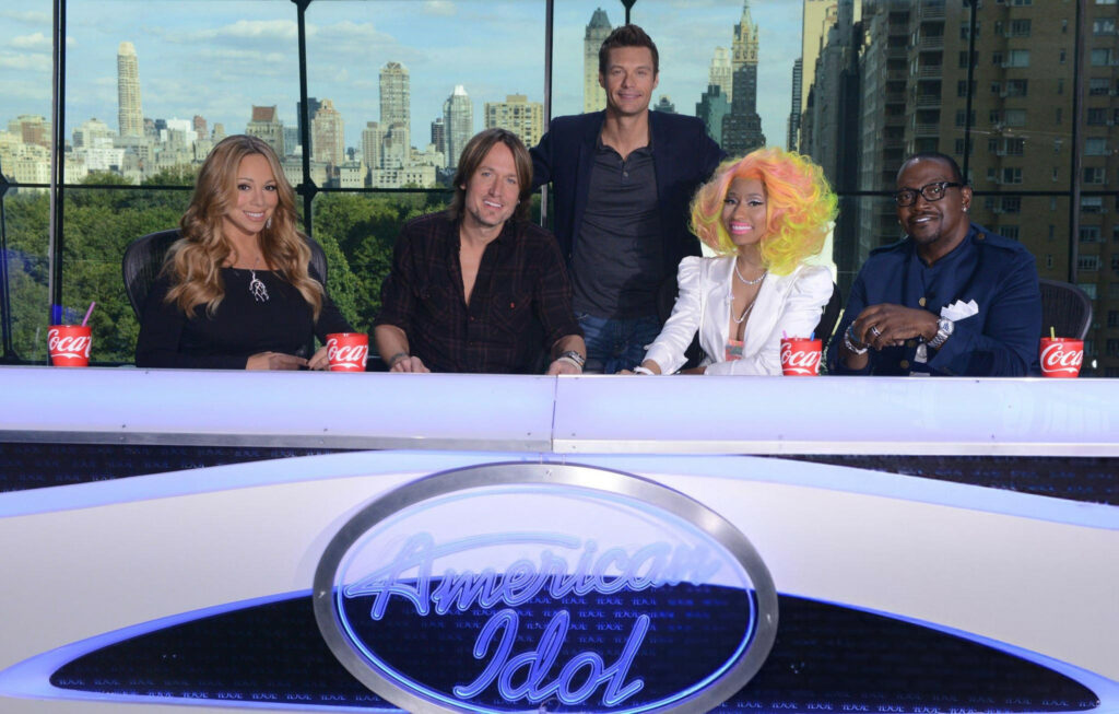 Judges Mariah Carey and Keith Urban, host Ryan Seacrest and judges Nicki Minaj and Randy Jackson on Season Twelve of AMERICAN IDOL.